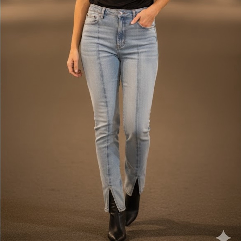 Abercrombie and Fitch Curve Love Denim Light Wash High Rise Skinny Front Slit